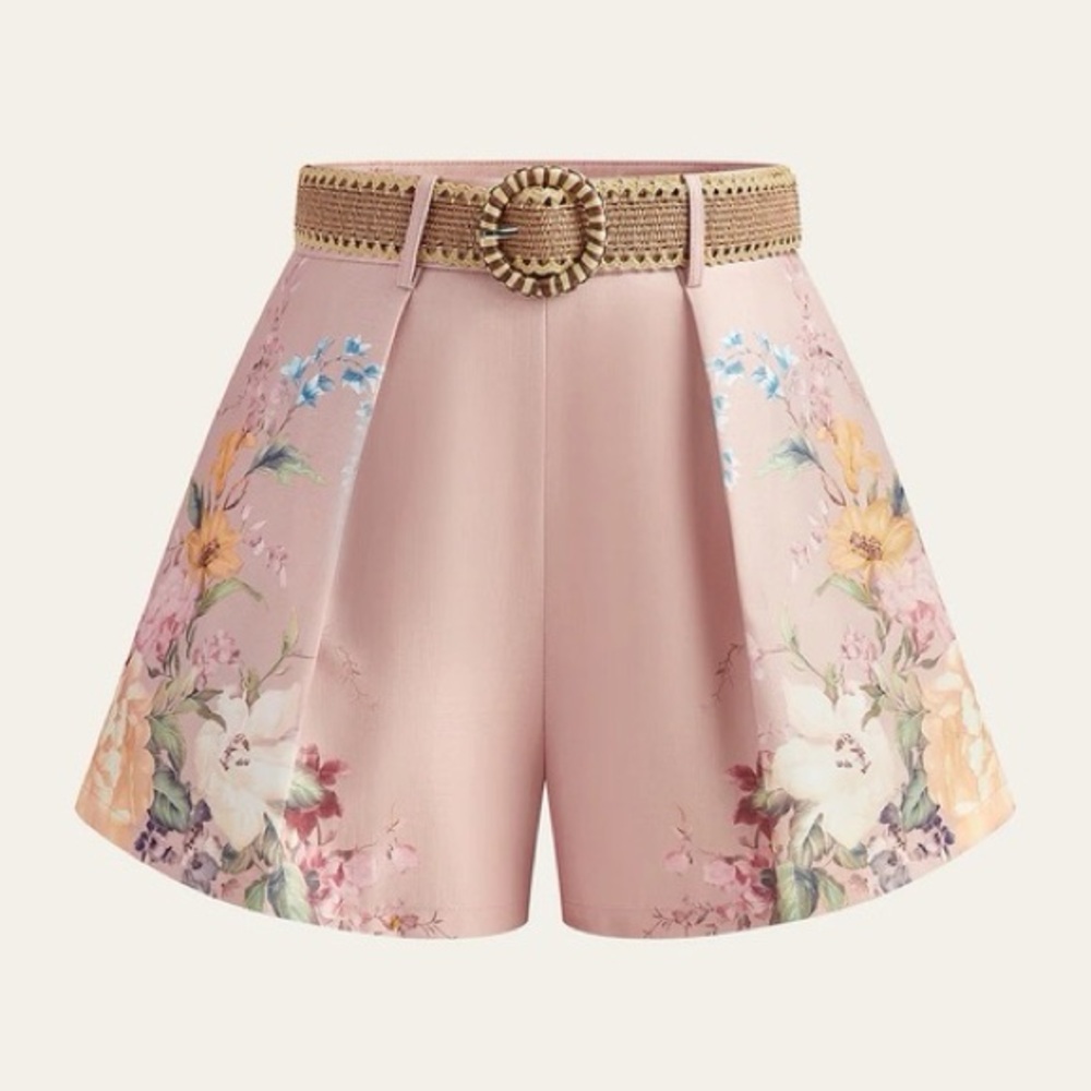 Commense Floral Print Belted Shorts